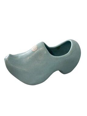 Vintage Rosemeade Stamped Ceramic Shoe Planter Clog Aqua Blue 6" Collectible